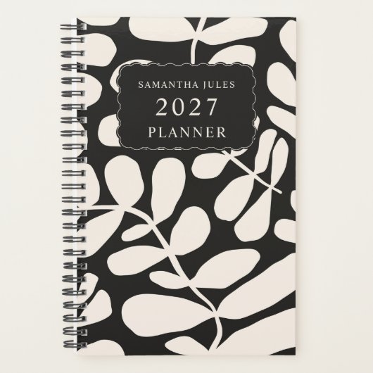 Black Abstract Tropical Palm Leaves Pattern Planner (Voorkant)