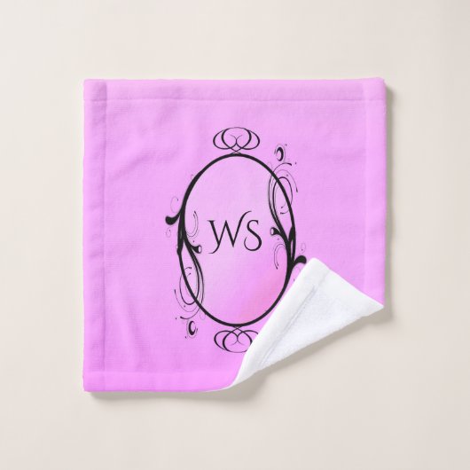 Black Accent op roze monogram Bad Handdoek (Wasdoekje)