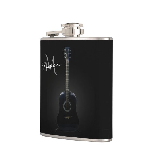 Black Acoustic Guitar Monogram Music Flask Heupfles (Links)