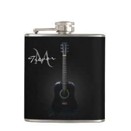 Black Acoustic Guitar Monogram Music Flask Heupfles