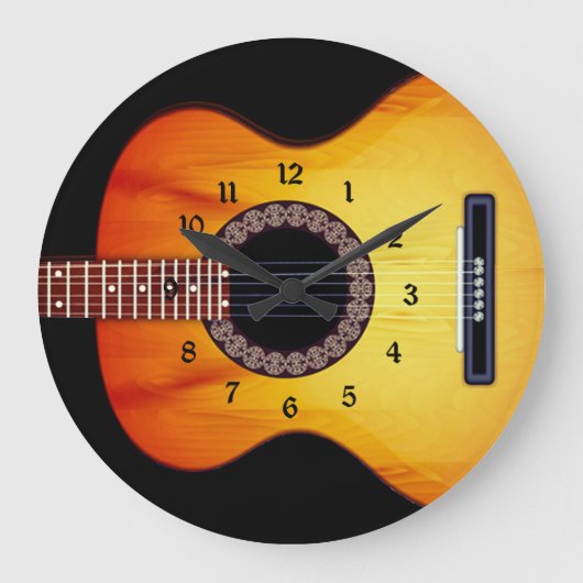 Black Acoustic Guitar Round Grote Klok (Voorkant)