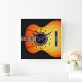 Black Acoustic Guitar Vierkante Klok (Huis)