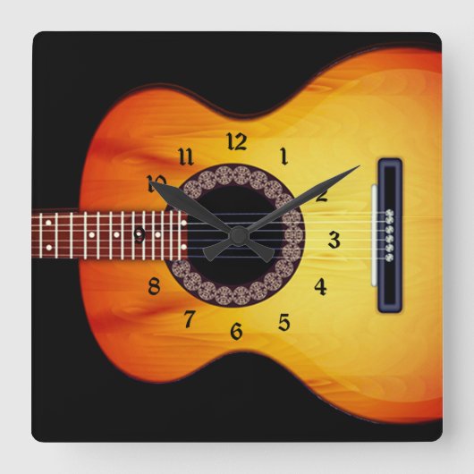 Black Acoustic Guitar Vierkante Klok (Voorkant)