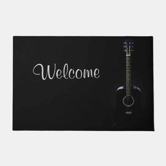 Black Acoustic Guitar Welcome Mat Deuren Mat (Voorkant)