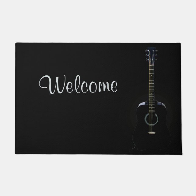 Black Acoustic Guitar Welcome Mat Deuren Mat (Voorkant)