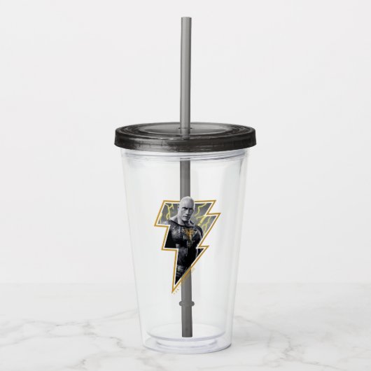 Black Adam Grey en Gold Lightning Graphic Acryl Drinkbeker (Voorkant)