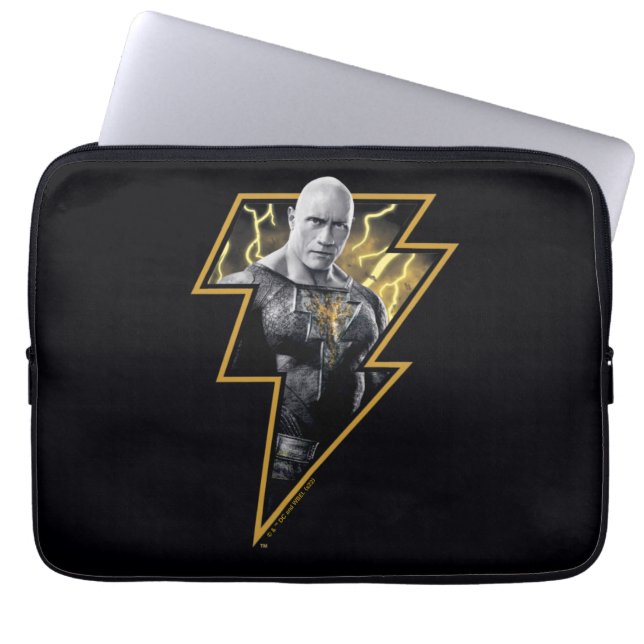 Black Adam Grey en Gold Lightning Graphic Laptop Sleeve (Voorkant)