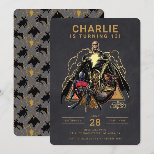 Black Adam Group Chalkboard Birthday Kaart (Voorkant / Achterkant)