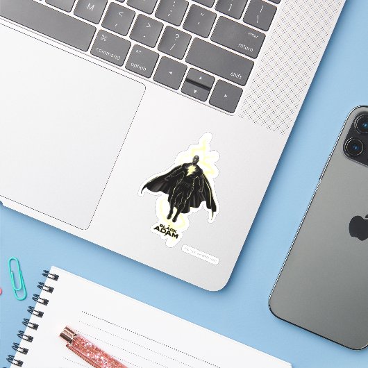 Black Adam Lightning Silhouette Graphic Sticker (Laptop met iPhone)