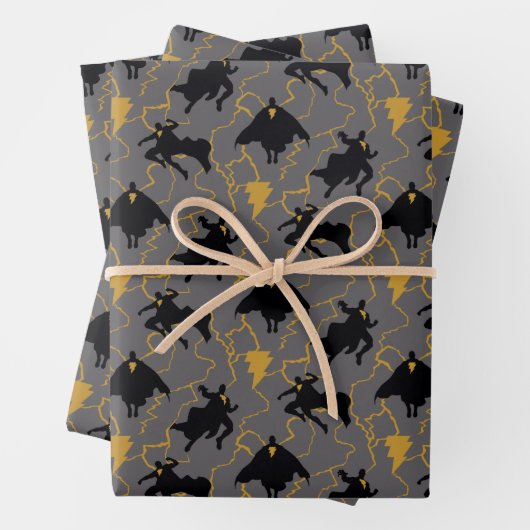 Black Adam Lightning Silhouette Pattern Inpakpapier Vel (In situ)