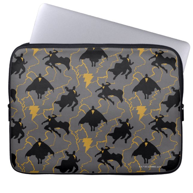 Black Adam Lightning Silhouette Pattern Laptop Sleeve (Voorkant)