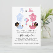 Black African American Gender Reveal Uitnodiging (Staand voorkant)