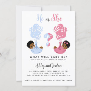 Black African American Gender Reveal Uitnodiging