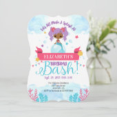 Black African American Mermaid Birthday Invitation Kaart (Staand voorkant)
