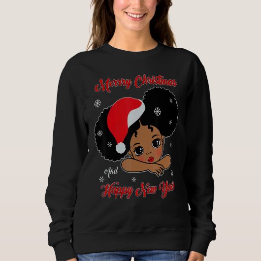 Black African American Santa Christmas Melanin Gir Trui (Voorkant)