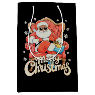 Black African American Santa Christmas Xmas Medium Cadeauzakje