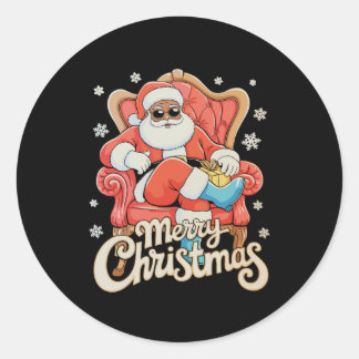 Black African American Santa Christmas Xmas Ronde Sticker