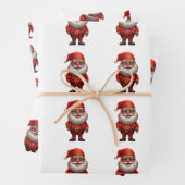 Black African American Santa Gnome Gift Wrap Paper (In situ)