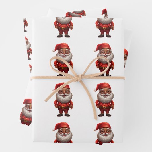 Black African American Santa Gnome Gift Wrap Paper (In situ)
