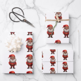 Black African American Santa Gnome Gift Wrap Paper