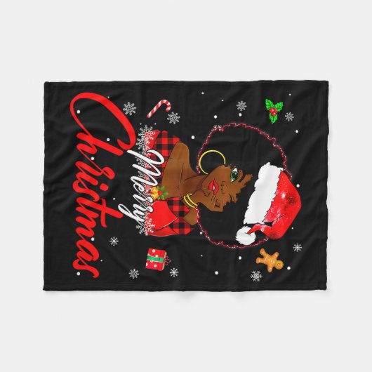 Black African Girl American Melanin Christmas Sant Fleece Deken (Voorkant (Horizontaal))