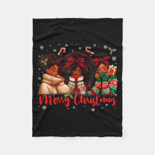 Black African Girl American Melanin Christmas Sant Fleece Deken (Voorkant)