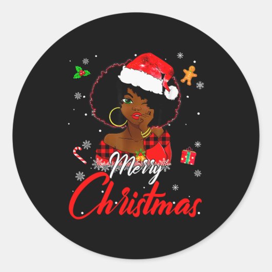 Black African Girl American Melanin Christmas Sant Ronde Sticker (Voorkant)