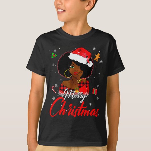 Black African Girl American Melanin Christmas Sant T-shirt (Voorkant)