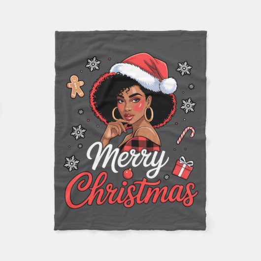 Black African Girl American Merry Christmas Santa Fleece Deken (Voorkant)