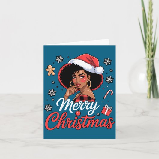 Black African Girl American Merry Christmas Santa  Kaart (Voorkant)
