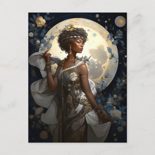 Black African Moon Goddess Queen Fantasy Briefkaart (Voorkant)