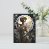 Black African Moon Goddess Queen Fantasy Briefkaart (Staand voorkant)