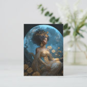 Black African Moon Goddess Queen Fantasy Briefkaart (Staand voorkant)