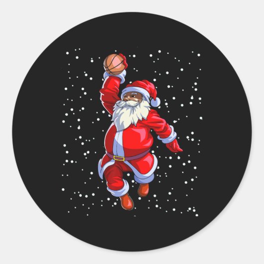 Black African Santa Claus Basketball Afro Ronde Sticker (Voorkant)