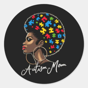 Black Afro Amerikaanse Autisme Bewustzijn Mama Ronde Sticker