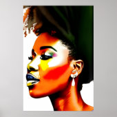 Black Afro Woman Waterverf Portret I Poster (Voorkant)