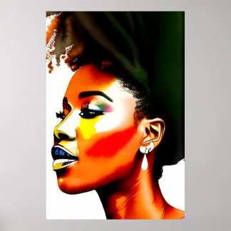 Black Afro Woman Waterverf Portret I Poster