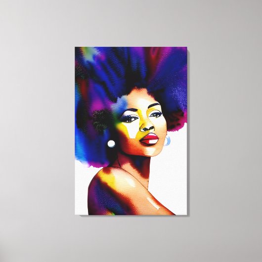 Black Afro Woman Waterverf Portret IV Canvas Afdruk (Voorkant)