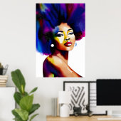 Black Afro Woman Waterverf Portret IV Poster (Thuiskantoor)
