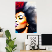 Black Afro Woman Waterverf Portret V Poster (Thuiskantoor)