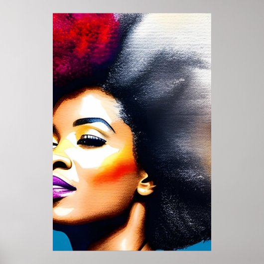 Black Afro Woman Waterverf Portret V Poster (Voorkant)