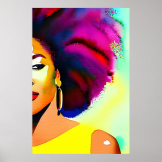 Black Afro Woman Waterverf Portret VII Poster