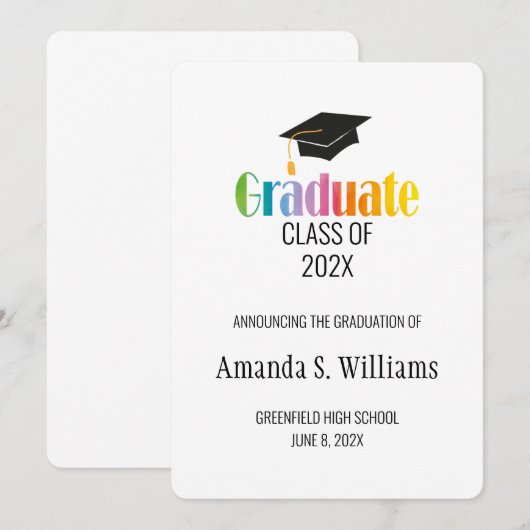 Black Afstudeerder Pet Afstuderen Aankondiging (Voorkant / Achterkant)