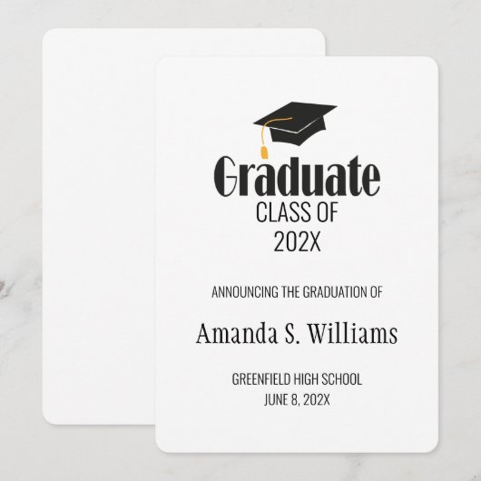 Black Afstudeerder Pet Afstuderen Aankondiging (Voorkant / Achterkant)