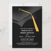 Black Afstudeerder Pet Black Graduparty Invitation Kaart (Voorkant)