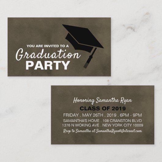 Black Afstudeerder Pet, Graduation Party Ticket In Informatiekaartje (Voorkant / Achterkant)