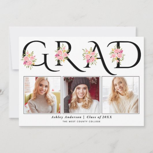 Black AFSTUDEERDER typografie roze rozen foto-afst Aankondiging (Voorkant)