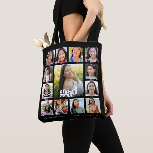 Black Afstuderen K-12 Bold Modern Photo Collage Tote Bag (Dichtbij)