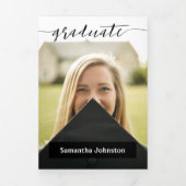 Black Afstuderen Script Modern drie foto Drieluik Uitnodiging (Cover)