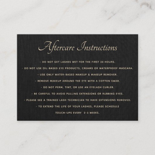Black AfterCare for Lash Extensions Visitekaartje (Voorkant)